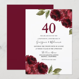 Invitación Rosas Rojas Borgoña 40 Aniversario de Boda
