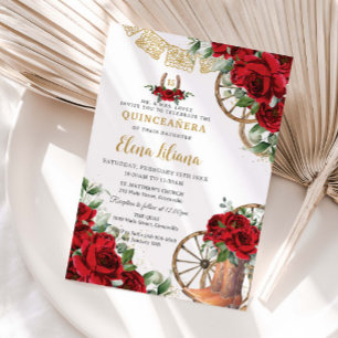 Invitación Rosas Rojas Botas Charro Florales Dulces 16 Quince