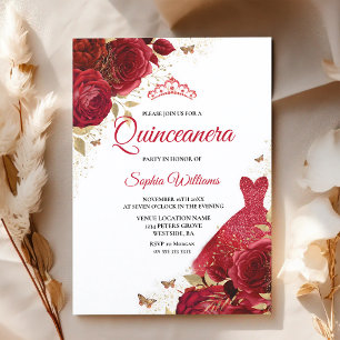 Invitación Rosas Rojas Brillan Quinceañera