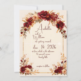 Invitación Rosas Rojas Burgundy Profundas de Lujo Arco Dorado