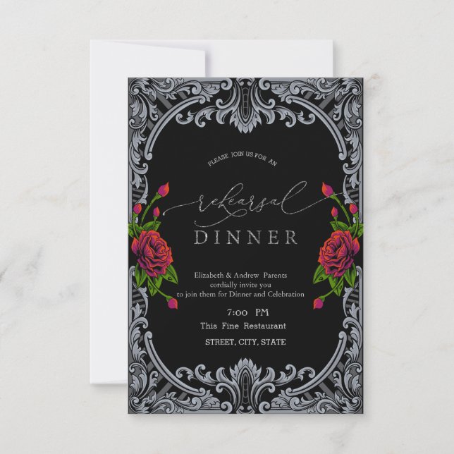 Invitación Rosas Rojas, Cenas de Ensayo de Rayas Góticas (Anverso)