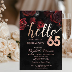 Invitación Rosas Rojas Chic Negras Fiesta de Cumpleaños 65