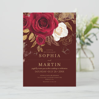 Invitación Rosas Rojas Clásicas Elegantes Flores Boda de Oro