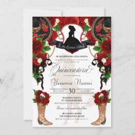 Invitación Rosas rojas con Escudo Charro Western Elegance Qui
