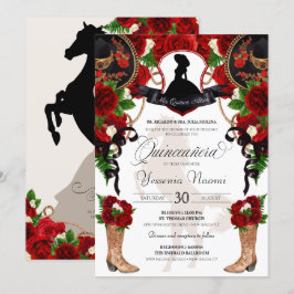 Invitación Rosas rojas con Escudo Charro Western Elegance Qui