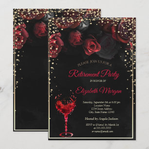 Invitación Rosas Rojas, Copa de Vino Parte de Jubilación