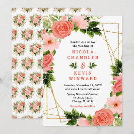 Invitación Rosas rojas coral con follaje