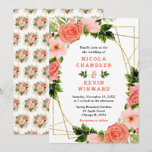 Invitación Rosas rojas coral con follaje
