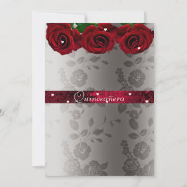 Invitación Rosas Rojas Corazones Blancos Quinceañera