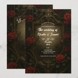 Invitación Rosas Rojas Crimson Thorn Barroco Gótico Boda