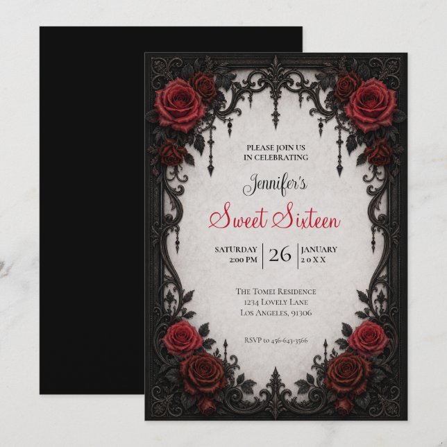 Invitación Rosas Rojas Cumpleaños Dulces 16 (Anverso / Reverso)