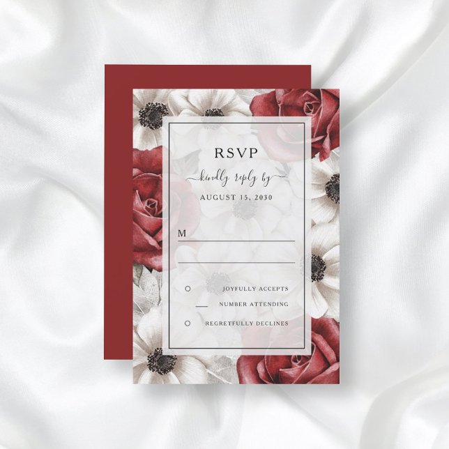 Invitación Rosas rojas de Borgoña Anemone Floral Boda RSVP   (Subido por el creador)
