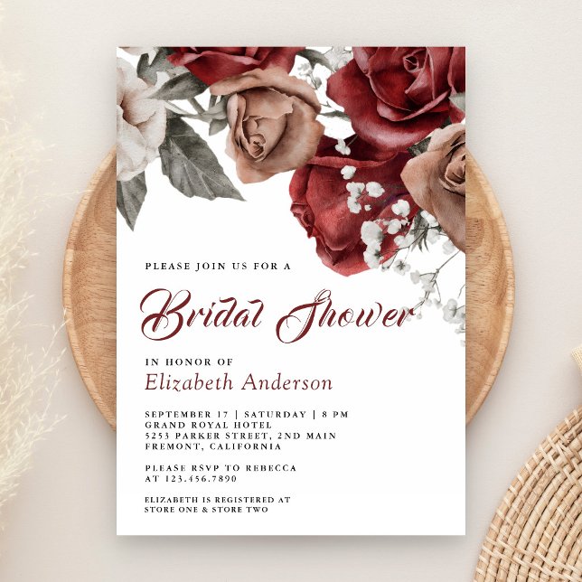 Invitación Rosas Rojas de Borgoña Flores Despedida de Soltera (Subido por el creador)