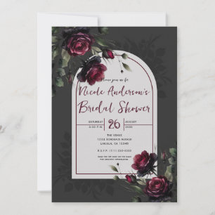 Invitación Rosas Rojas de Burdeos Sombra Gris Floral Nupcial