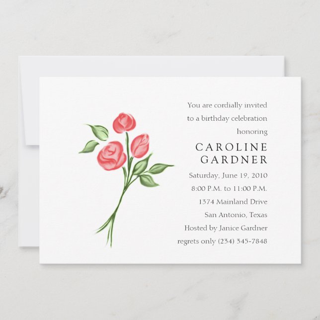 Invitación Rosas rojas de cumpleaños (Anverso)