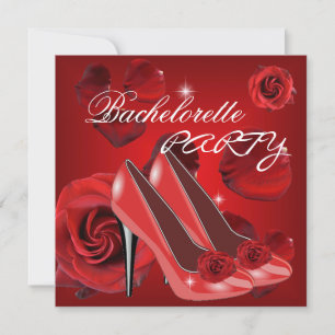 Invitación Rosas Rojas de Fiesta de Soltera Zapato de Tacón A