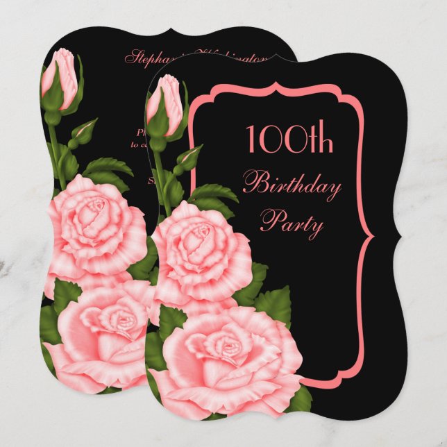 Invitación Rosas rojas de la esquina de la moda 100 cumpleaño (Anverso / Reverso)