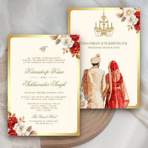 Invitación Rosas rojas de marfil Floral Anand Karaj Boda Sikh