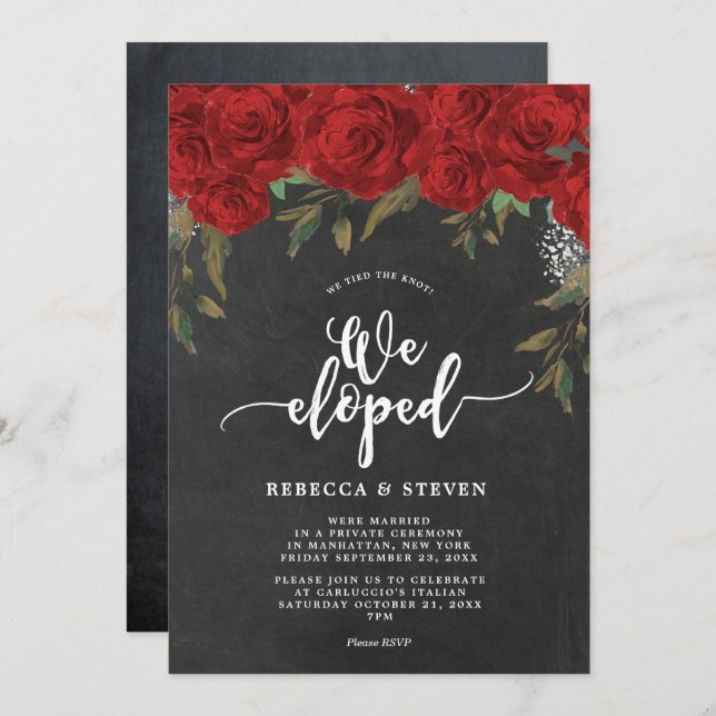 Invitación rosas rojas de pizarra modernas elegimos invitació (Anverso / Reverso)