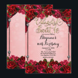 Invitación Rosas Rojas Dorado & Rosado Dulces 16 Fiesta 16º<br><div class="desc">Invitaciones de Fiesta de Cumpleaños</div>