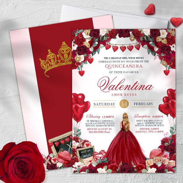 Invitación Rosas rojas dulce 15 quinceanera de San Valentín (Subido por el creador)
