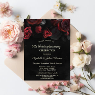 Invitación Rosas Rojas Elegantes Bodas de Negro Aniversario