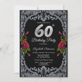 Invitación Rosas Rojas Elegantes con Rayas Góticas Cumpleaños