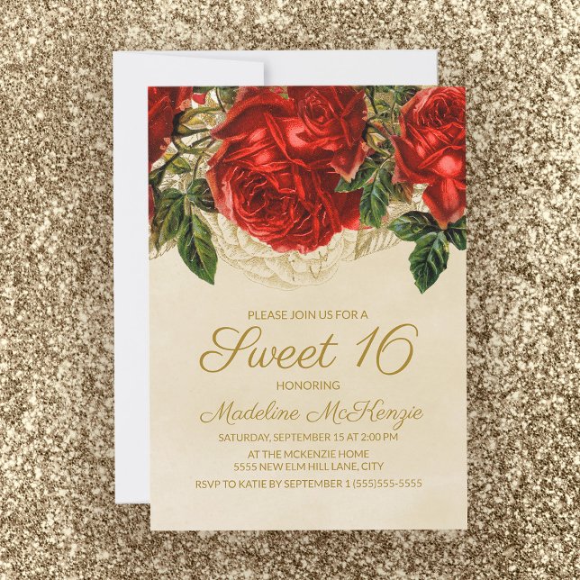 Invitación Rosas Rojas Elegantes Cumpleaños Dulces 16  (Subido por el creador)