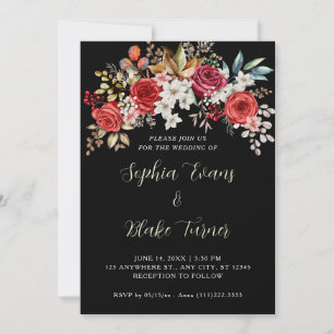 Invitación Rosas Rojas Elegantes Floral Boda Negra