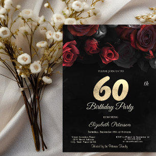 Invitación Rosas Rojas Elegantes Góticas Cumpleaños 60