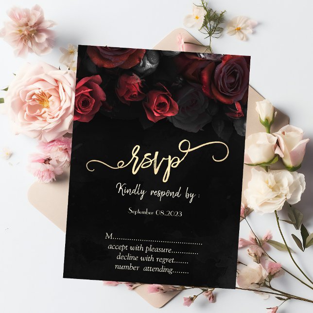 Invitación Rosas Rojas Elegantes Góticas  RSVP (Subido por el creador)