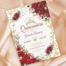 Rosas Rojas Elegantes Mariposas Doradas Quinceañer
