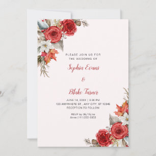 Invitación Rosas Rojas Elegantes Rústicas Boda Otoño Rosa Cla