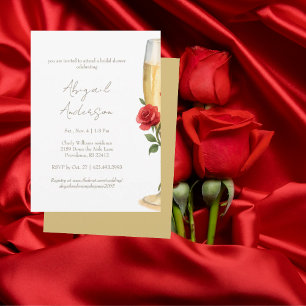 Invitación Rosas Rojas en Bridal Shower de Champán