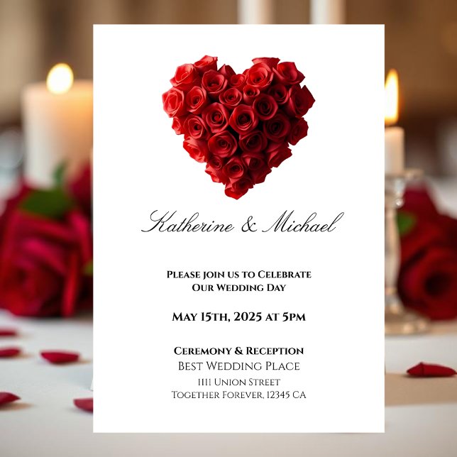 Invitación Rosas Rojas en Forma de Corazón- (Heart Shaped Red Roses- Invitation)
