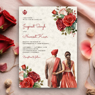 Invitación Rosas Rojas Floral Boda Sij Punjabi India