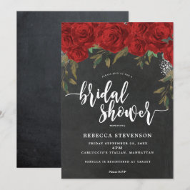 Invitación rosas rojas floral ducha de novia tiza de invitaci