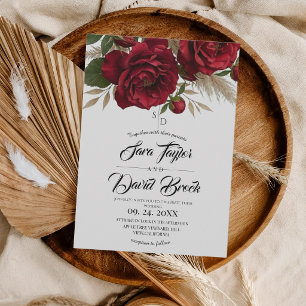 Invitación Rosas Rojas Floral Moderno Boda Boho