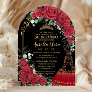 Invitación Rosas Rojas Floral Negro Charro Quinceanera 15 Arc