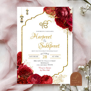 Invitación Rosas Rojas Florales Ik Onkar Boda India