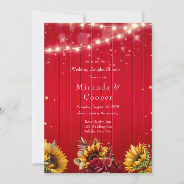 Invitación Rosas rojas girasoles luces de boda parejas ducha (Anverso)