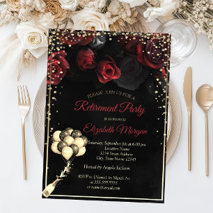 Invitación Rosas rojas, globos de diamantes Parte de jubilaci
