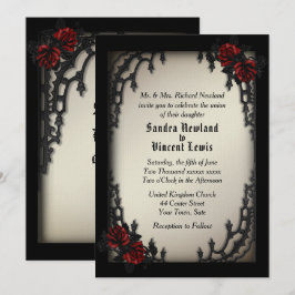 Invitación Rosas rojas góticas del barrio francés sobre oro a