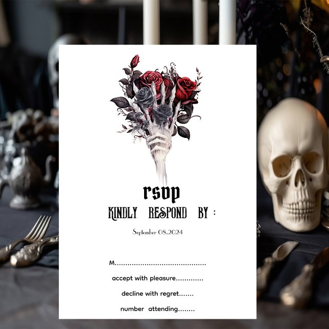 Invitación Rosas Rojas Góticas Esqueleto RSVP (Subido por el creador)