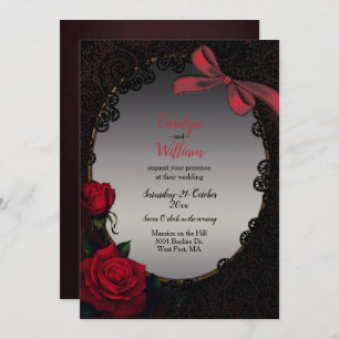 Invitación Rosas rojas góticas y Boda de encaje negro