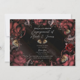Invitación Rosas Rojas Herrumbre Granate y Calaveras Fiesta d