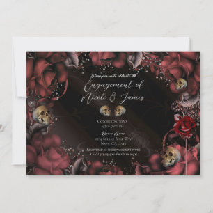 Invitación Rosas Rojas Herrumbre Granate y Calaveras Fiesta d