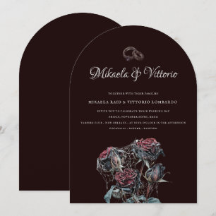 Invitación Rosas Rojas Malhumoradas Con Telarañas Boda Gótica