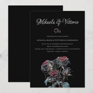Invitación Rosas Rojas Melancólicas Con Telarañas Boda Gótica