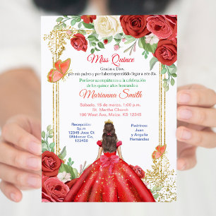 Invitación Rosas Rojas Mexicanas  Princesa Mariposa Quinceañe